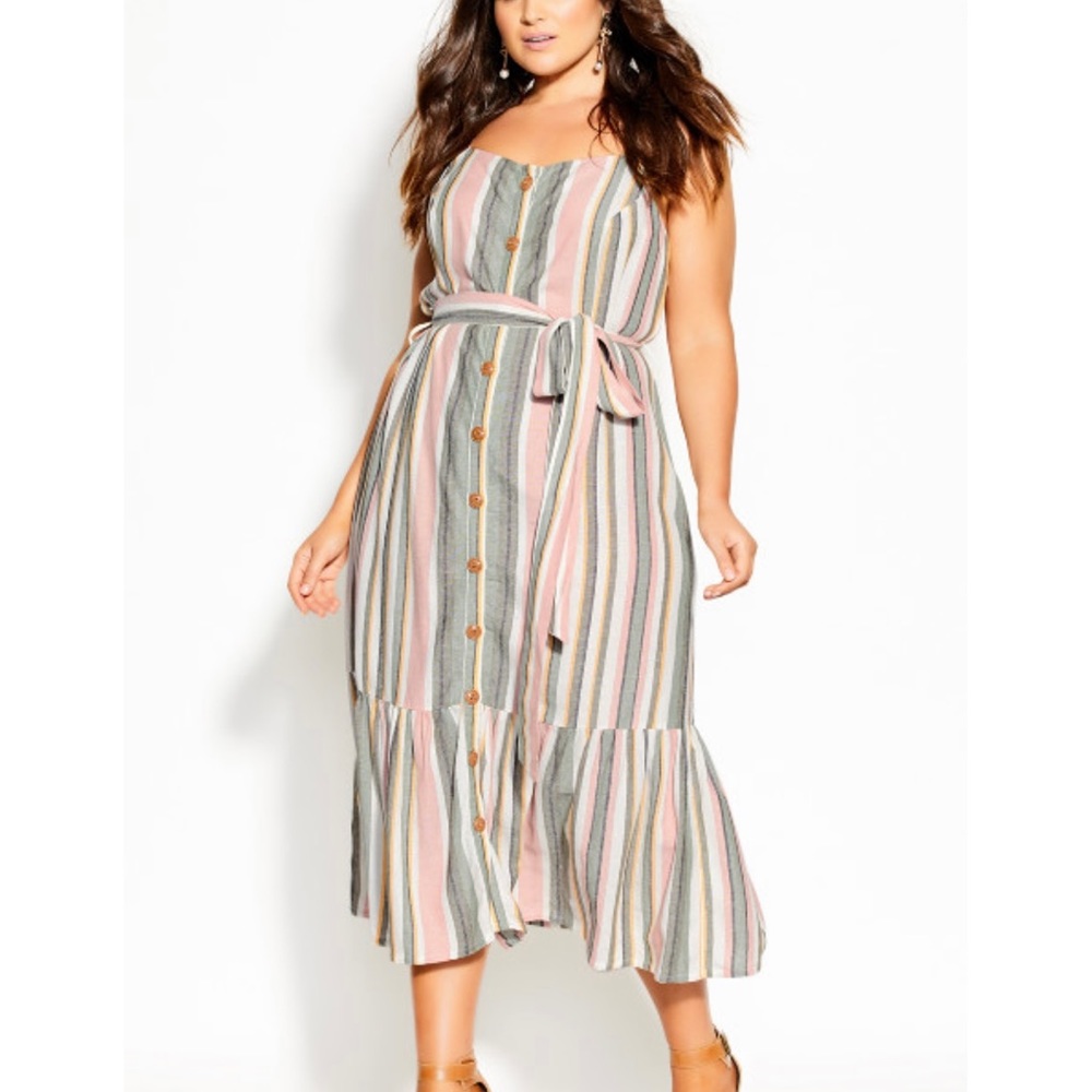 City Chic Multicolor Striped Bottom Flared Button Down Maxi Dress Extra Large